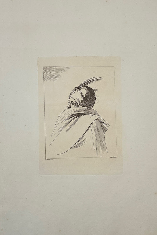 Original Antique Print - Francesco Bartolozzi - Man in a Raincoat - F1