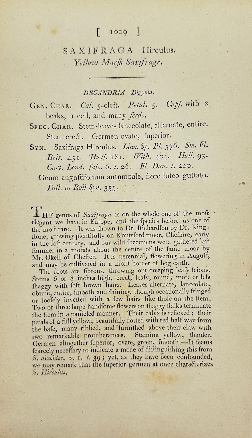 Antique Print - James Sowerby - Saxifraga Hirculus - Yellow Marsh Saxifrage - F1