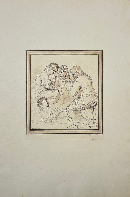 Antique Print - People Contemplate the Cadaver of Saint Petronilla - F1