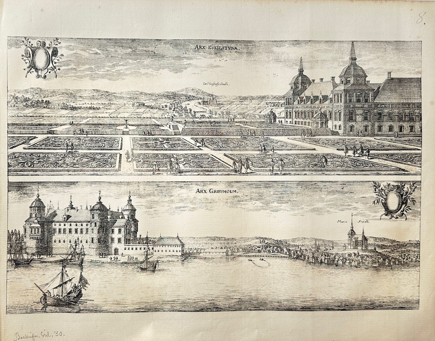 Antique Print - Dahlberg - View of the Castle of Eskilstuna and Garipsholm - E1