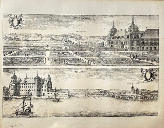 Antique Print - Dahlberg - View of the Castle of Eskilstuna and Garipsholm - E1