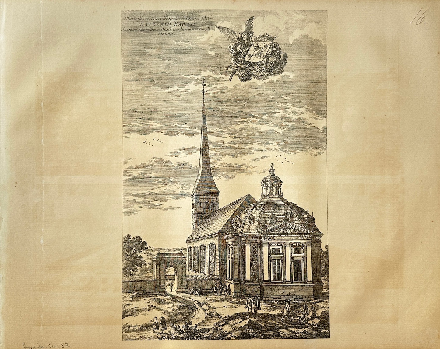 Original Antique Topographical - Erik Dahlberg - View of Floda Church - E1