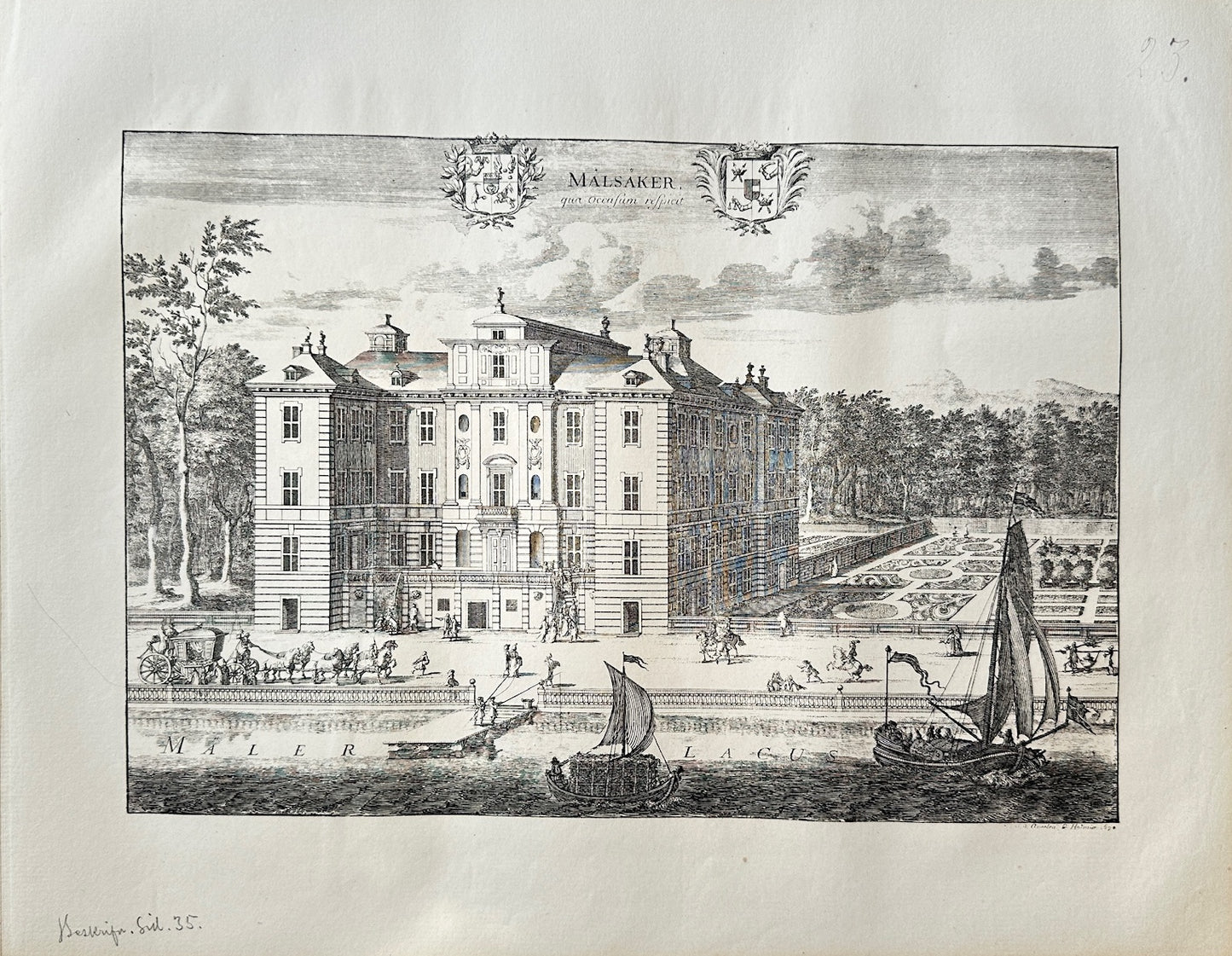 Antique Topographical - Erik Dahlberg - View of Malsakers Castle in Sweden - E1