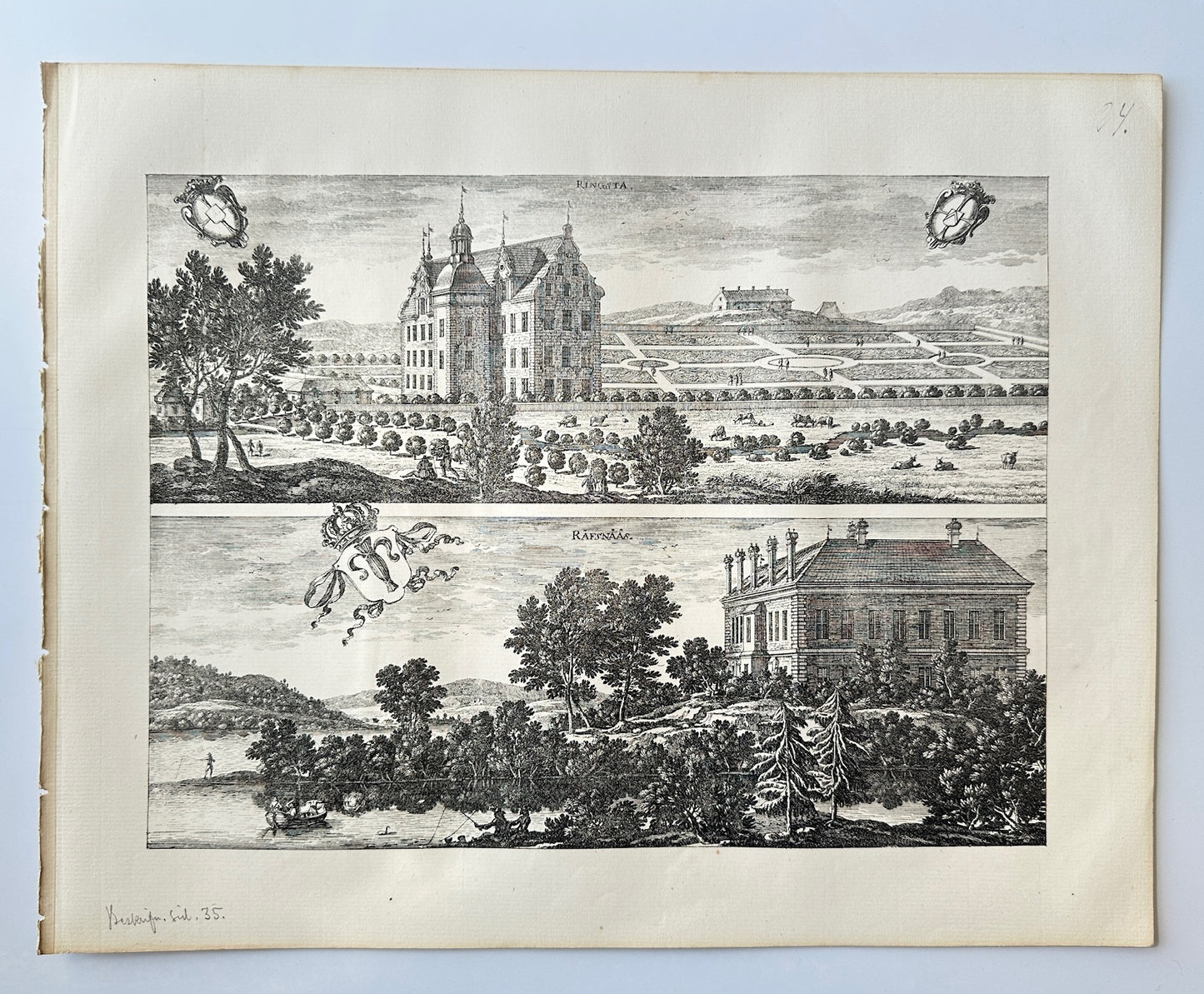 Antique Topographical - Erik Dahlberg - View of Torpa Stenhus in Sweden - E1