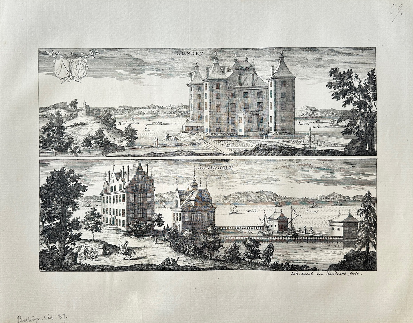 Antique Topographical - Erik Dahlberg - View of Stora Sundby Castle - E1