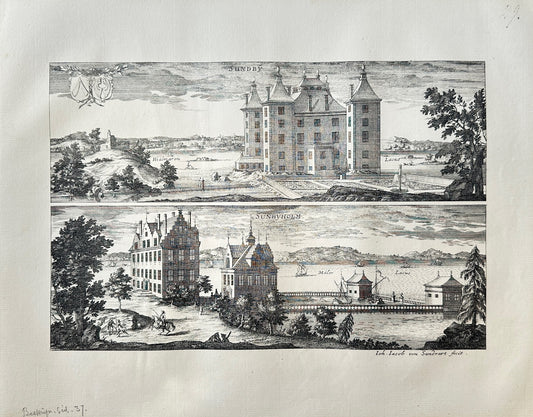 Antique Topographical - Erik Dahlberg - View of Stora Sundby Castle - E1