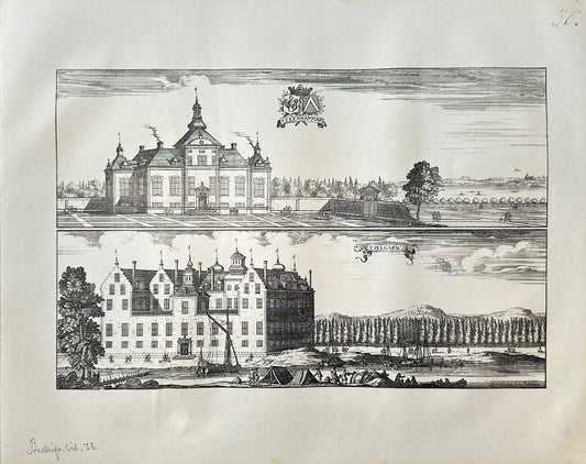 Antique Topographical - Erik Dahlberg - View of Gronso Castle in Sweden - E1