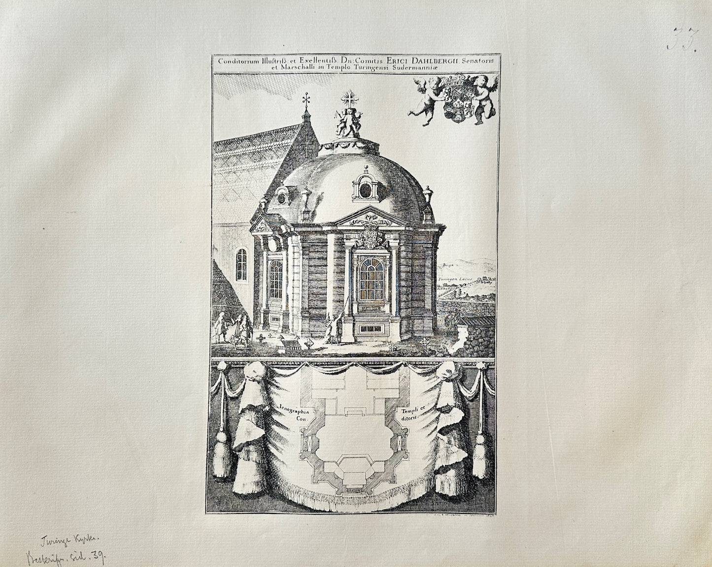 Antique Topographical - Erik Dahlberg - View of Thuringia Church in Sweden - E1