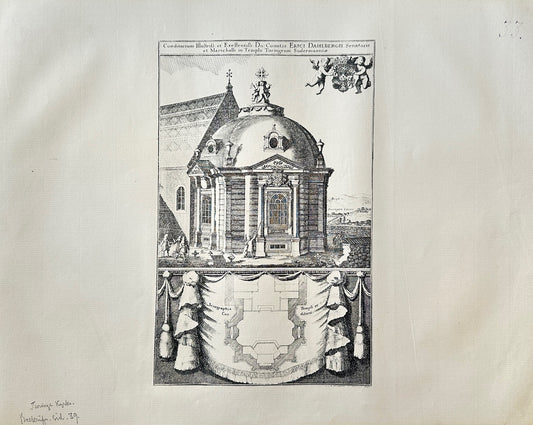 Antique Topographical - Erik Dahlberg - View of Thuringia Church in Sweden - E1