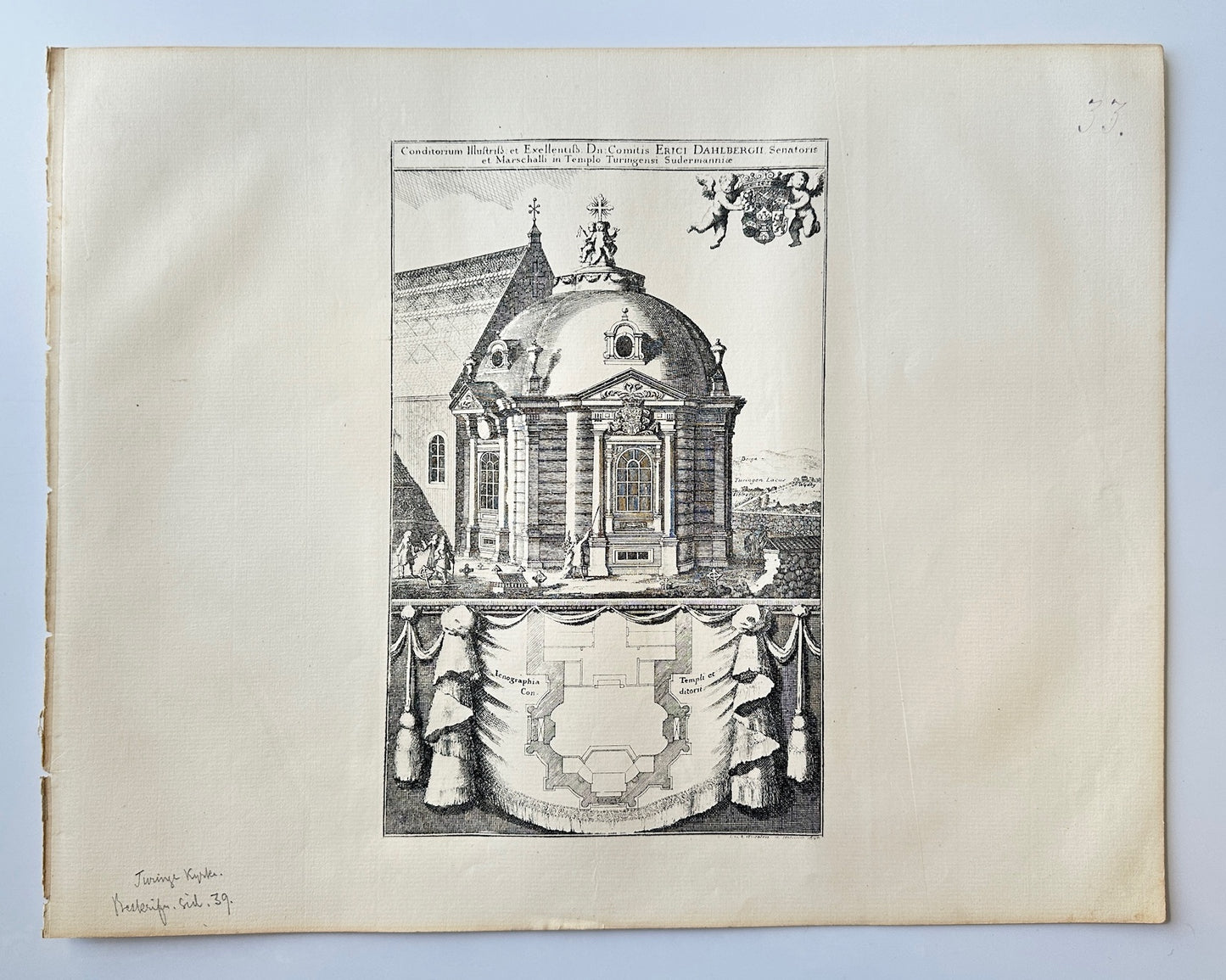 Antique Topographical - Erik Dahlberg - View of Thuringia Church in Sweden - E1