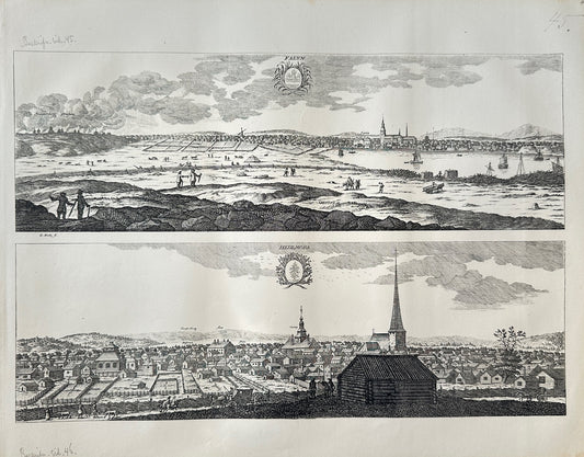 Antique Topographical - Erik Dahlberg - View of Falun Hedemora in Sweden - E1