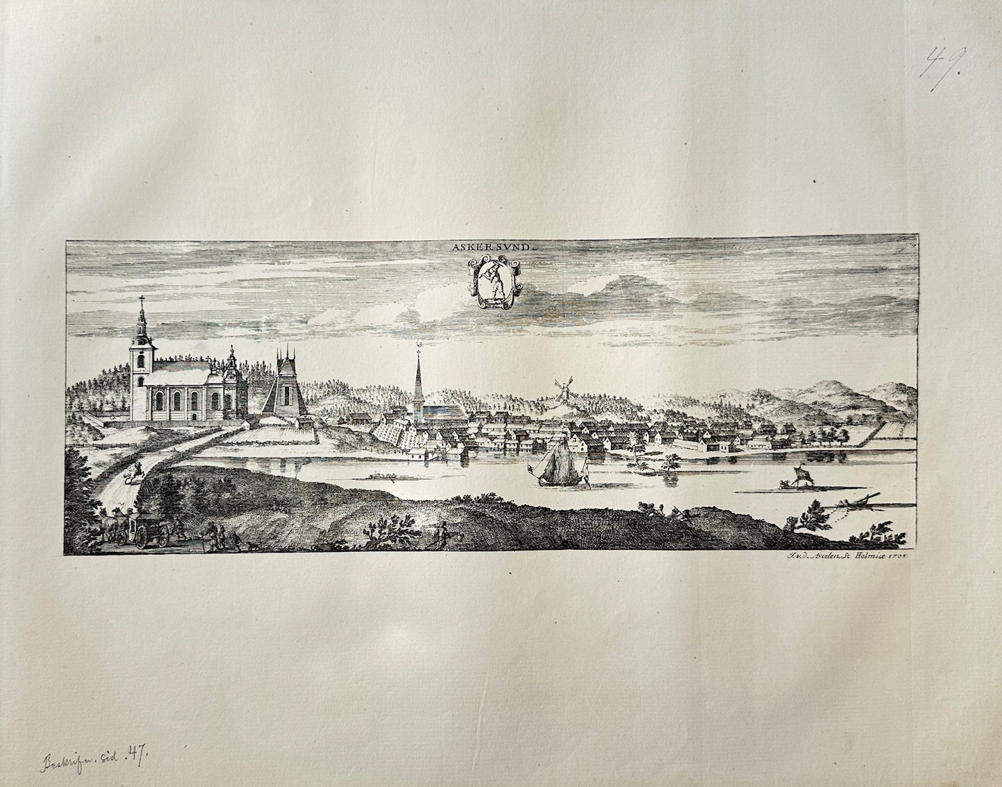 Antique Topographical - Erik2 Dahlberg - View of Askersund in Sweden - E1