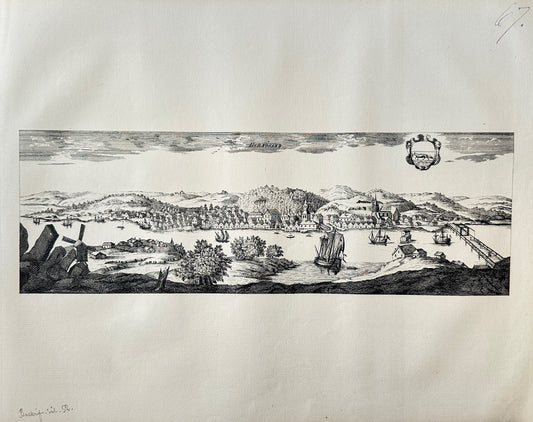 Antique Topographical - Erik Dahlberg - View of Harnosand - Sweden - E1