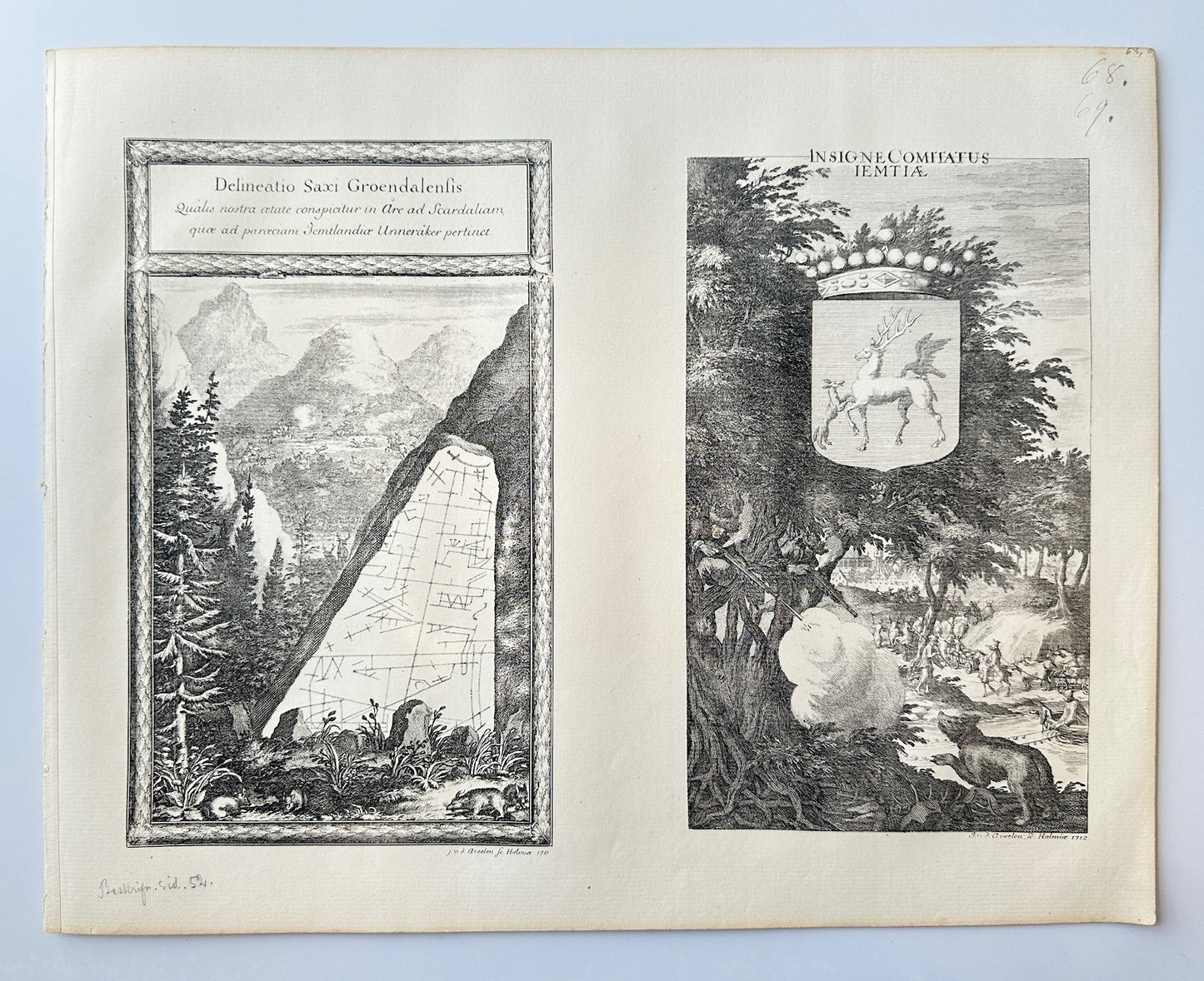 Original Antique Topographical - Erik Dahlberg - Jamtlands Vapen - Sweden - E1
