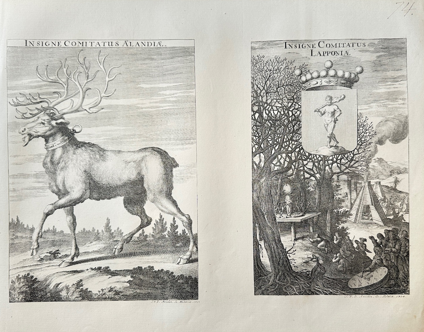 Antique Topographical - Erik Dahlberg - Coat of Arms of Aland - Sweden - E1