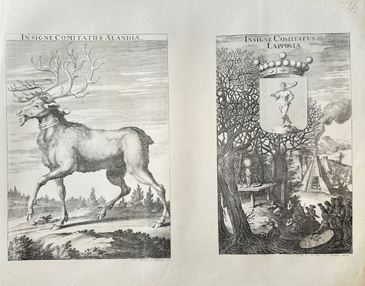 Antique Topographical - Erik Dahlberg - Coat of Arms of Aland - Sweden - E1