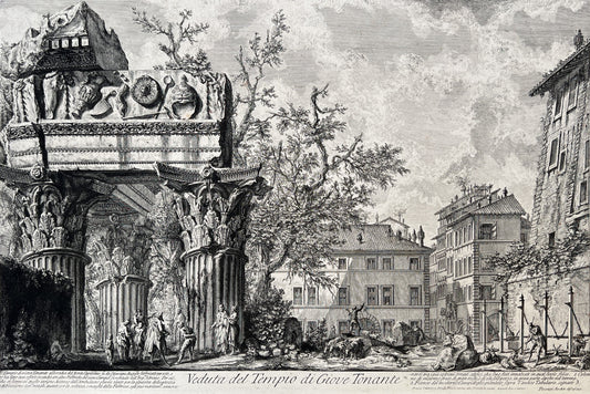 Antique Architectural Etching - Veduta del Tempio di Giove Tonante - Piranesi